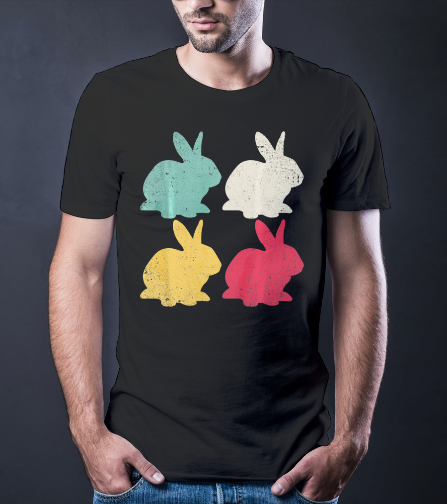 Retro Easter Bunny Rabbit Vintage Color Silhouette Quartet T-Shirt