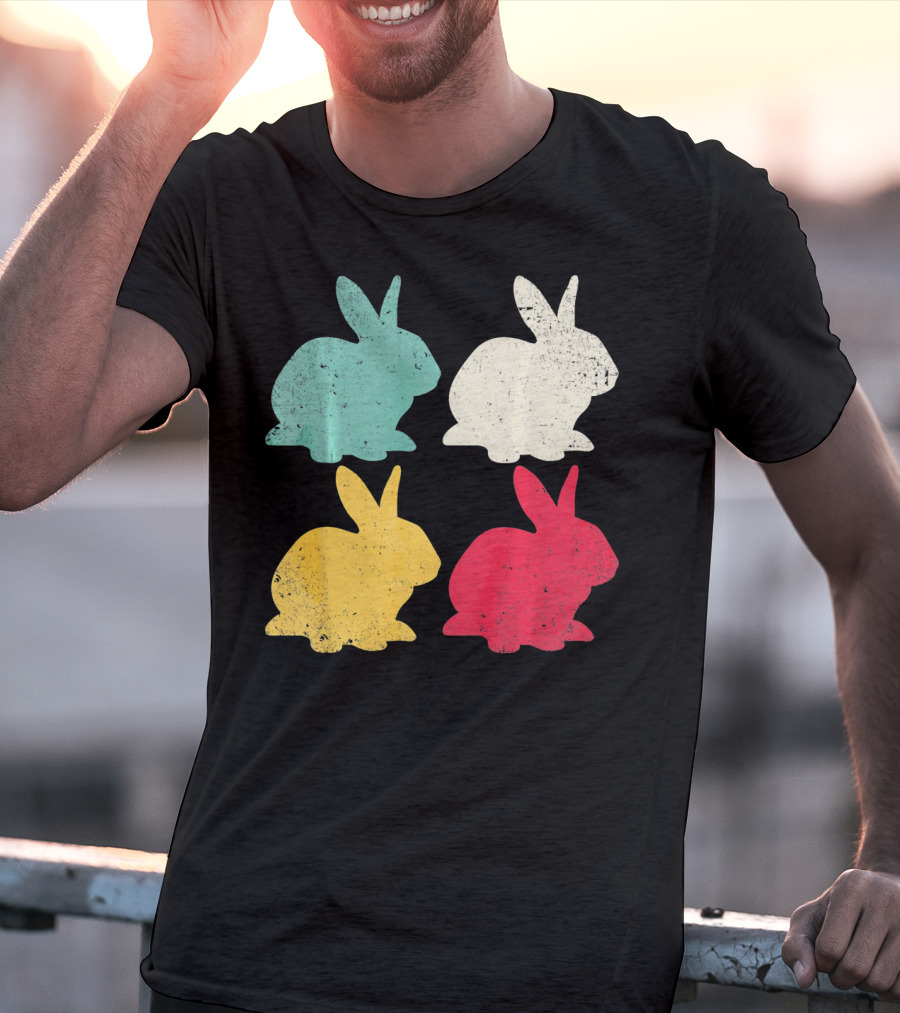 Retro Easter Bunny Rabbit Vintage Color Silhouette Quartet T-Shirt