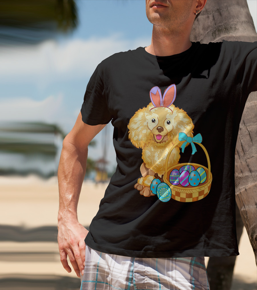 Adorable Poodle With Bunny Ears And Easter Egg Basket T-Shirt