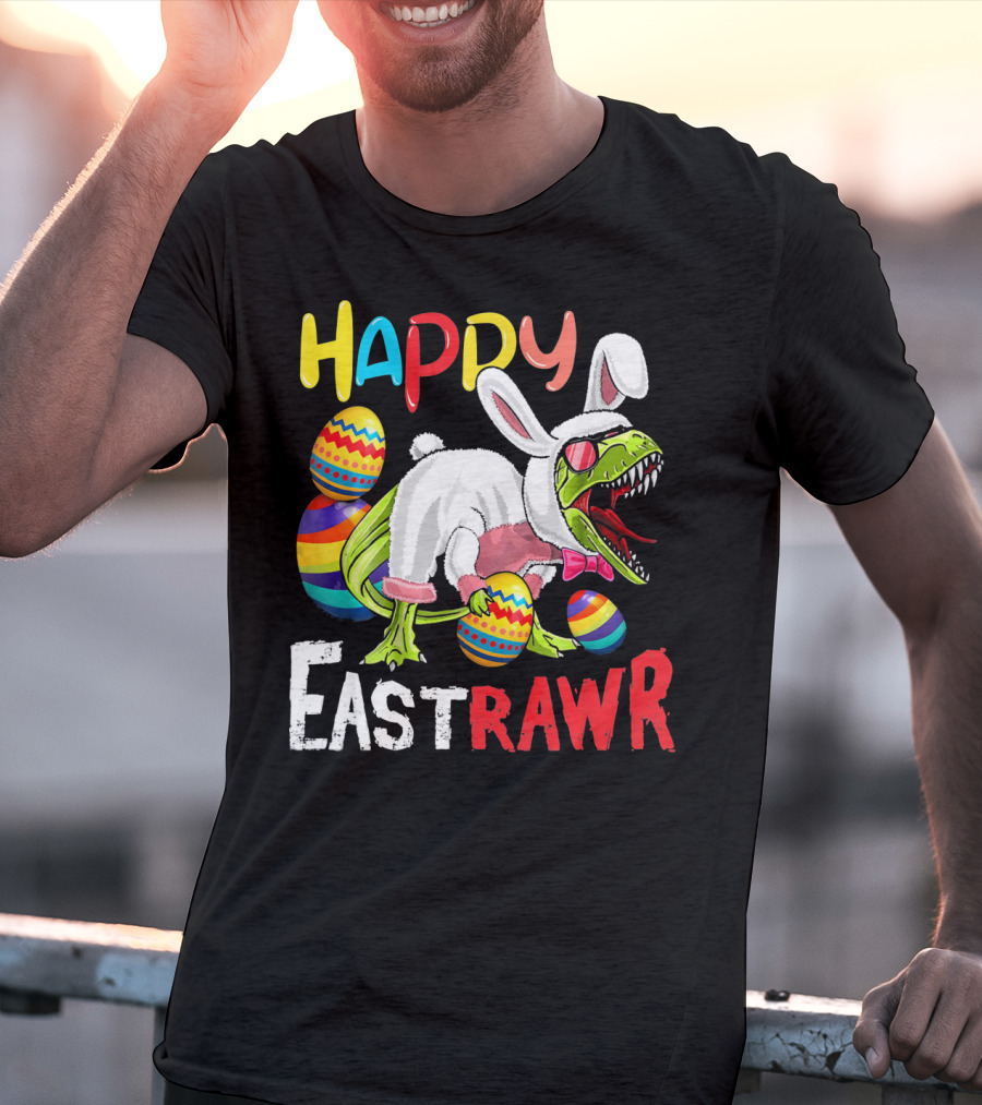 HAPPY EastRAWr Dinosaur Bunny Easter Eggs T-Shirt