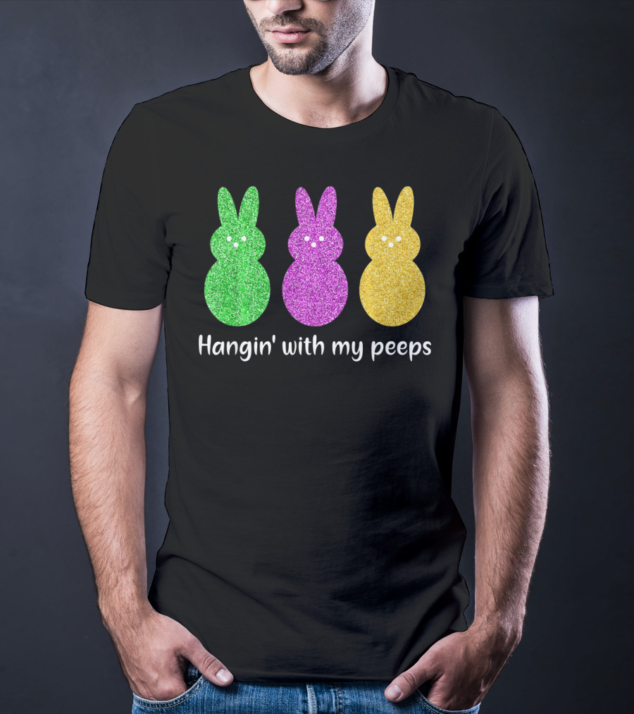 Hangin With My Peeps Glittery Bunny Trio T-Shirt