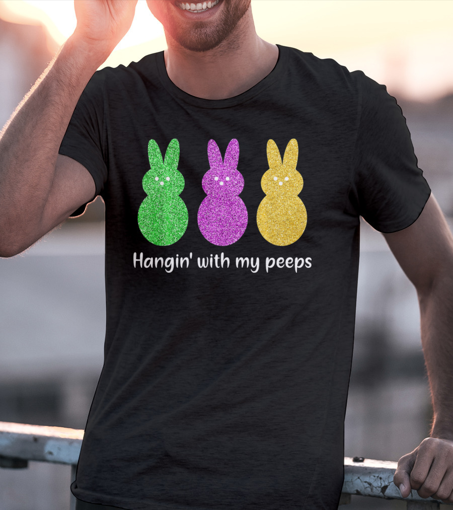 Hangin With My Peeps Glittery Bunny Trio T-Shirt