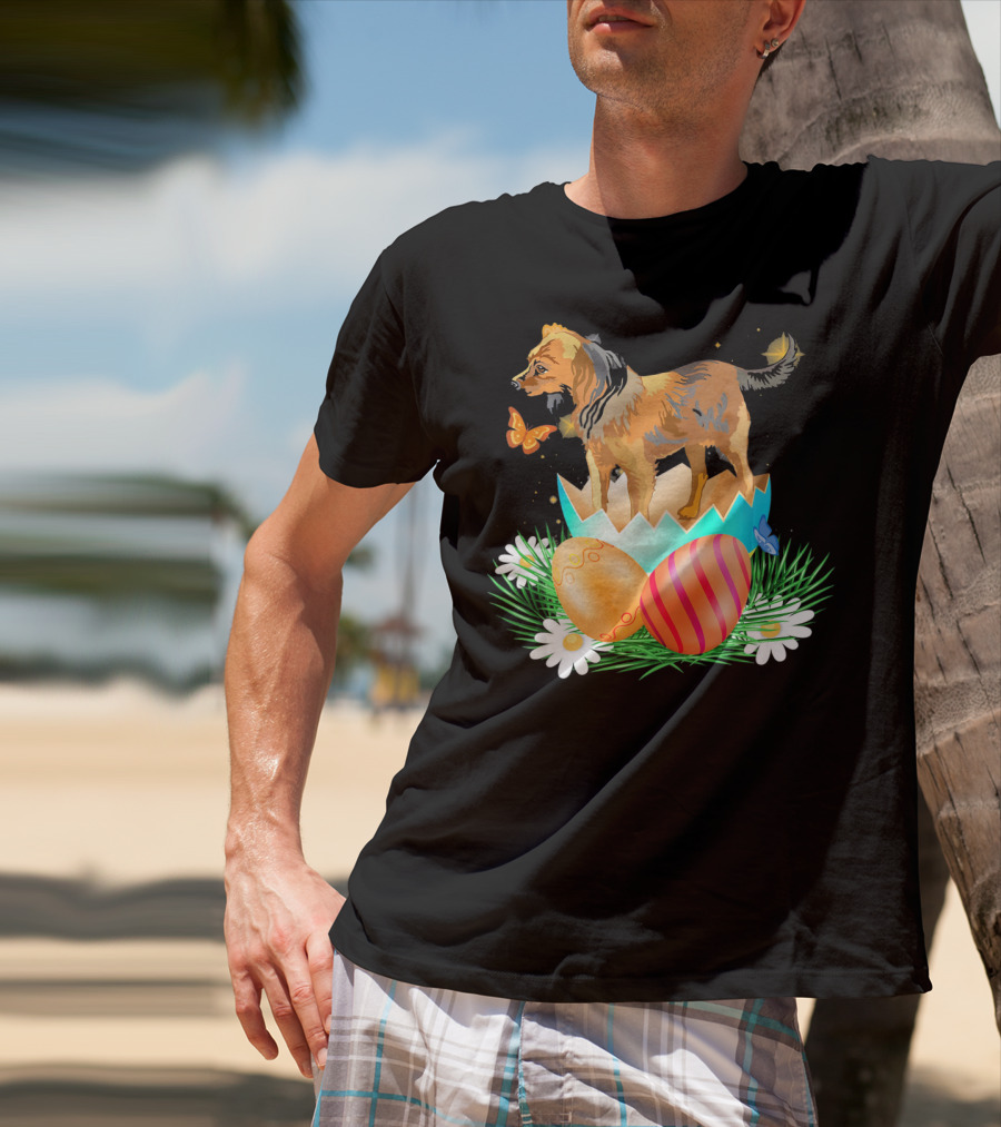 Easter Day Russian Toy With Bunny And Eggs On Grass With Flowers And Butterflies T-Shirt