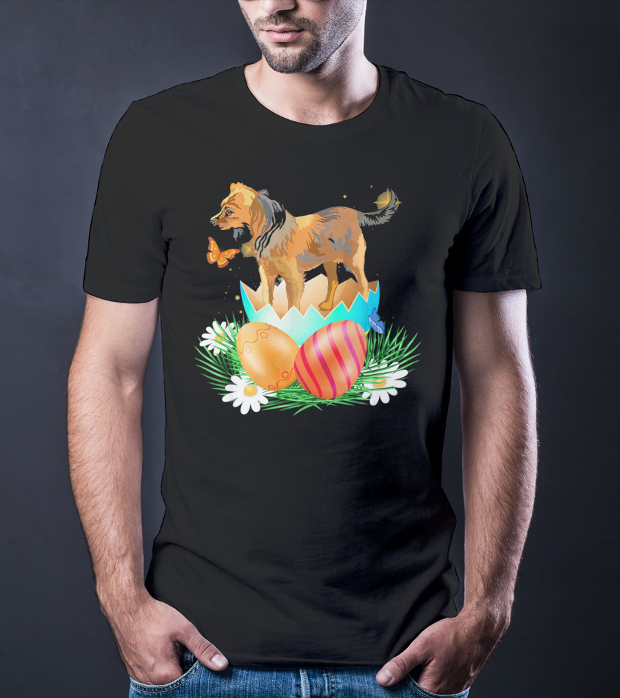 Easter Day Russian Toy With Bunny And Eggs On Grass With Flowers And Butterflies T-Shirt