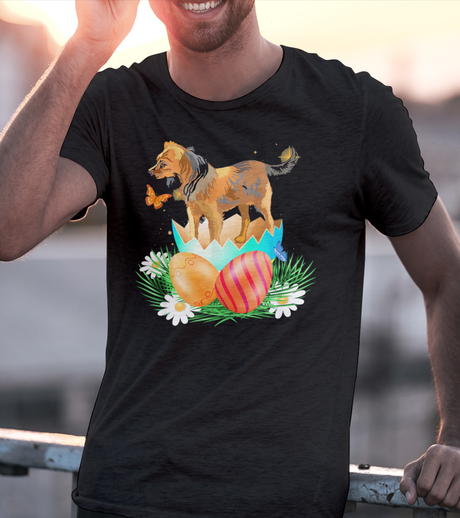 Easter Day Russian Toy With Bunny And Eggs On Grass With Flowers And Butterflies T-Shirt
