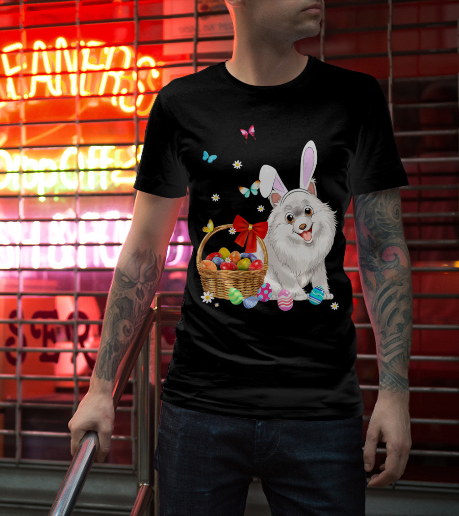 Samoyed Bunny Ear Rabbit Easter Eggs Basket Butterflies T-Shirt