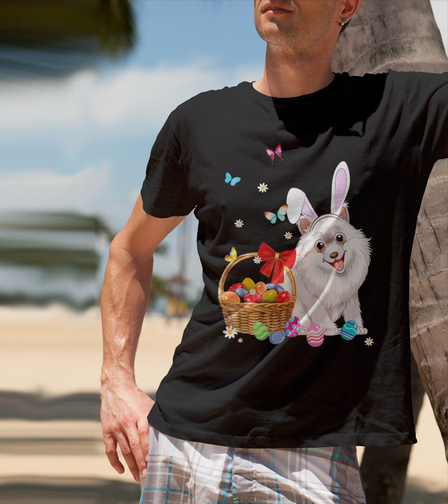 Samoyed Bunny Ear Rabbit Easter Eggs Basket Butterflies T-Shirt