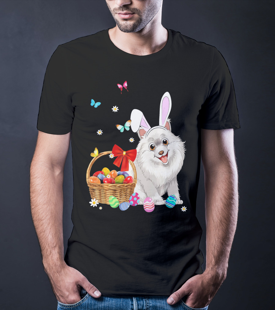 Samoyed Bunny Ear Rabbit Easter Eggs Basket Butterflies T-Shirt