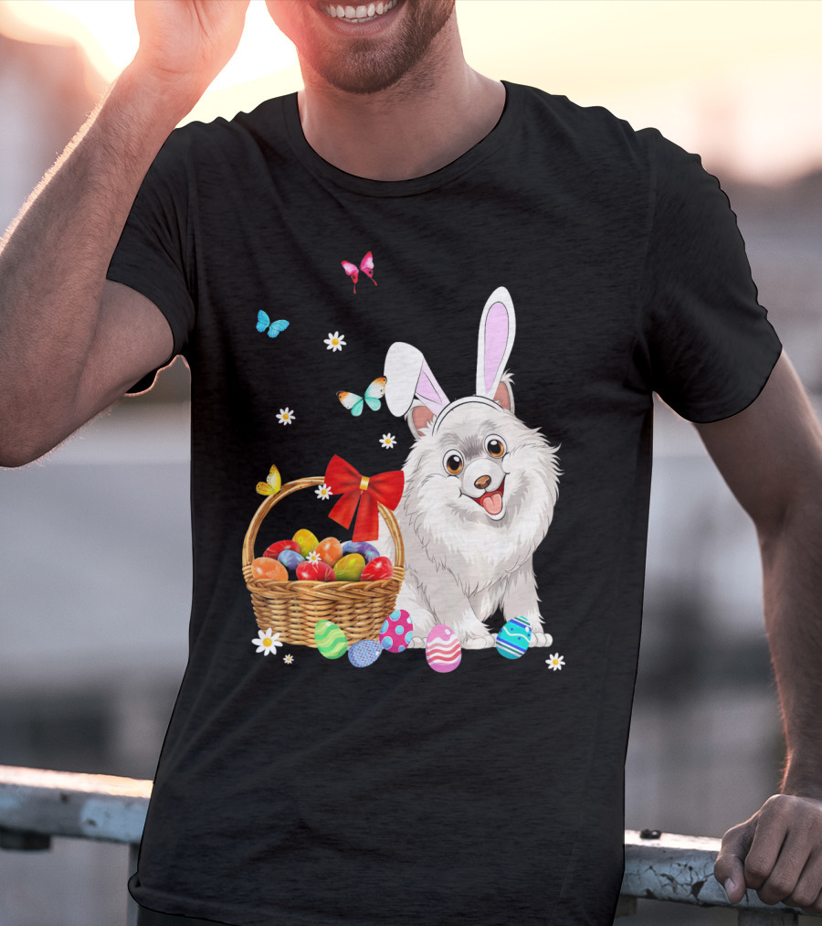 Samoyed Bunny Ear Rabbit Easter Eggs Basket Butterflies T-Shirt