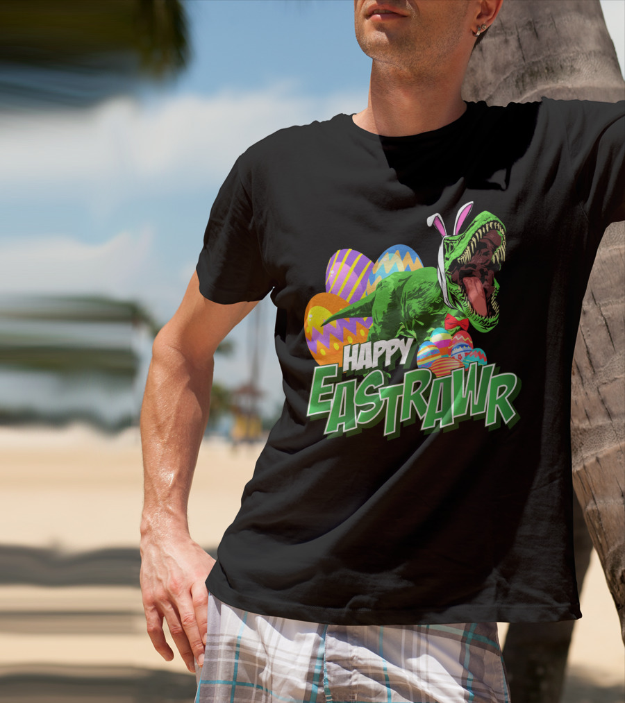 Happy Eastrawr Dinosaur Rex Easter Eggs Bunny Ears T-Shirt