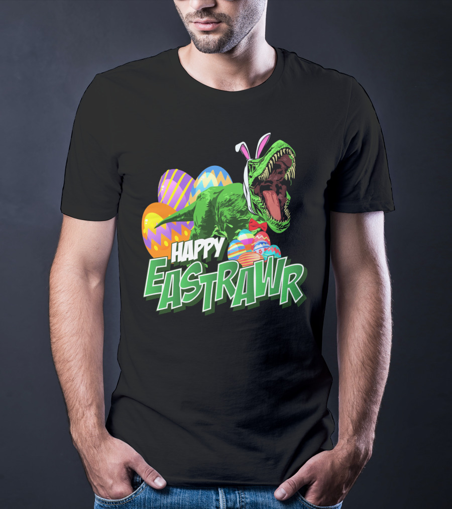 Happy Eastrawr Dinosaur Rex Easter Eggs Bunny Ears T-Shirt