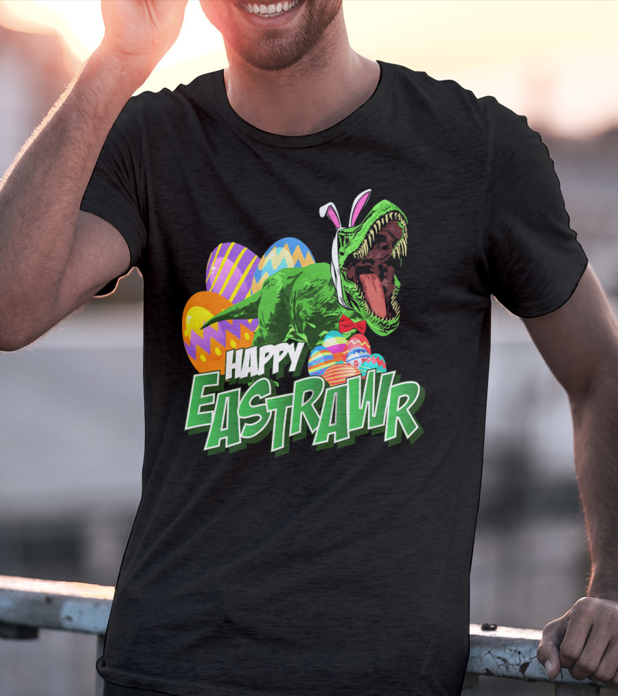 Happy Eastrawr Dinosaur Rex Easter Eggs Bunny Ears T-Shirt