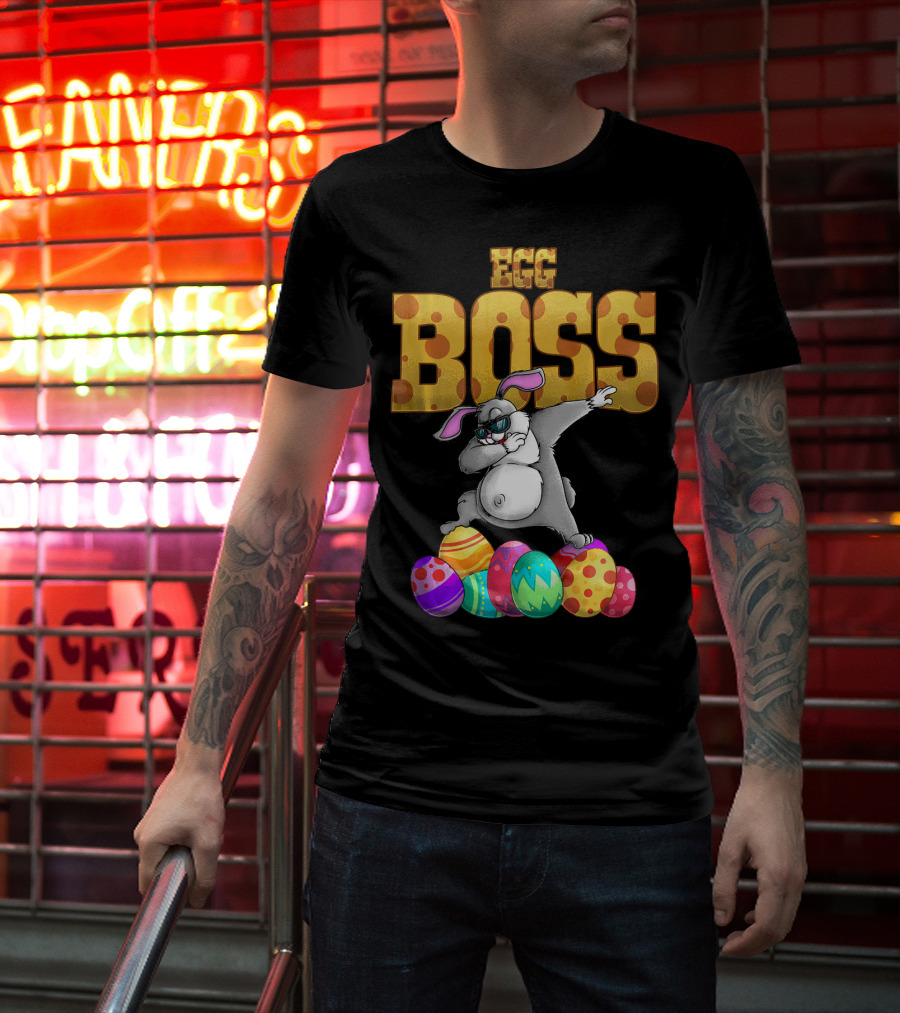 Egg Boss Cute Dabbing Easter Bunny With Colorful Eggs T-Shirt