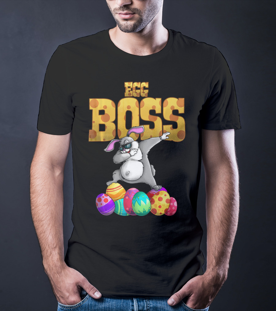 Egg Boss Cute Dabbing Easter Bunny With Colorful Eggs T-Shirt