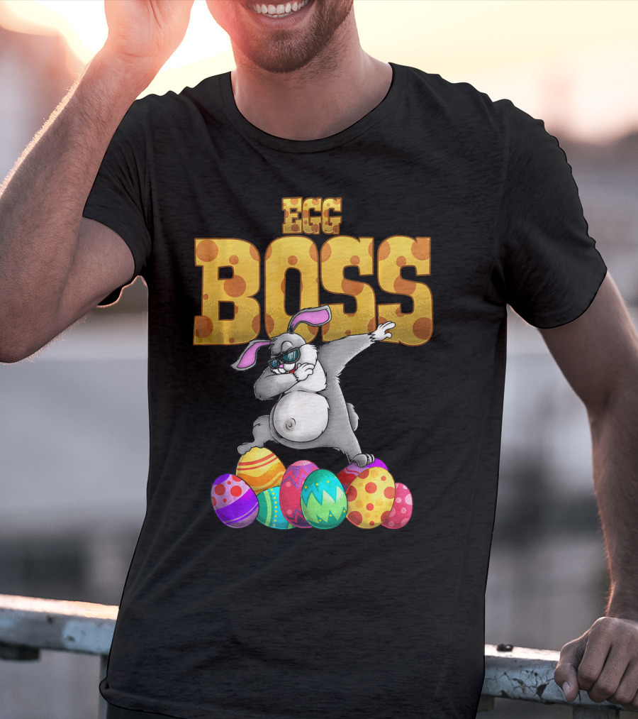 Egg Boss Cute Dabbing Easter Bunny With Colorful Eggs T-Shirt