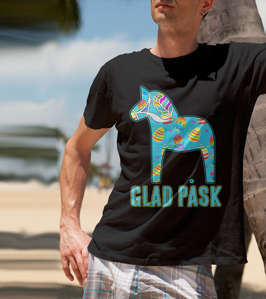 Glad Påsk Swedish Easter Dala Horse With Colorful Eggs T-Shirt