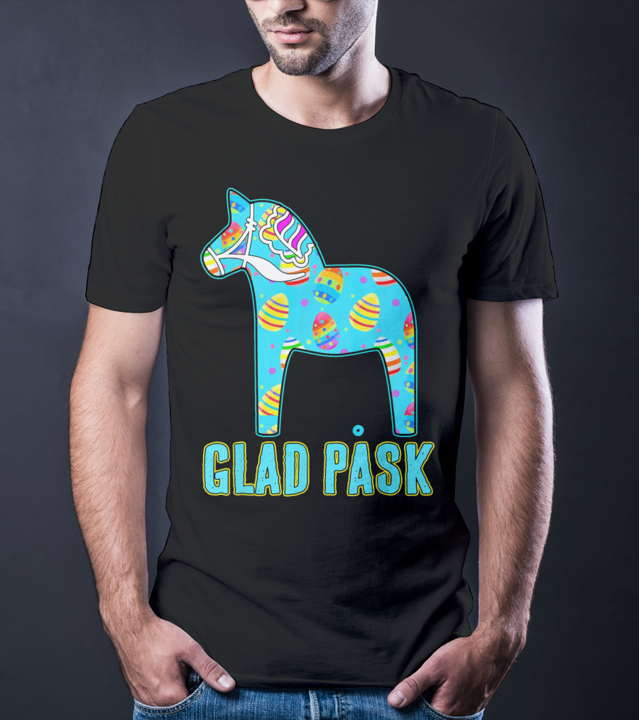 Glad Påsk Swedish Easter Dala Horse With Colorful Eggs T-Shirt