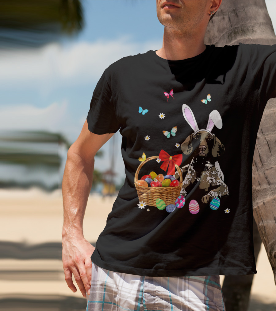 German Shorthaired Pointer With Bunny Ears And Easter Basket T-Shirt