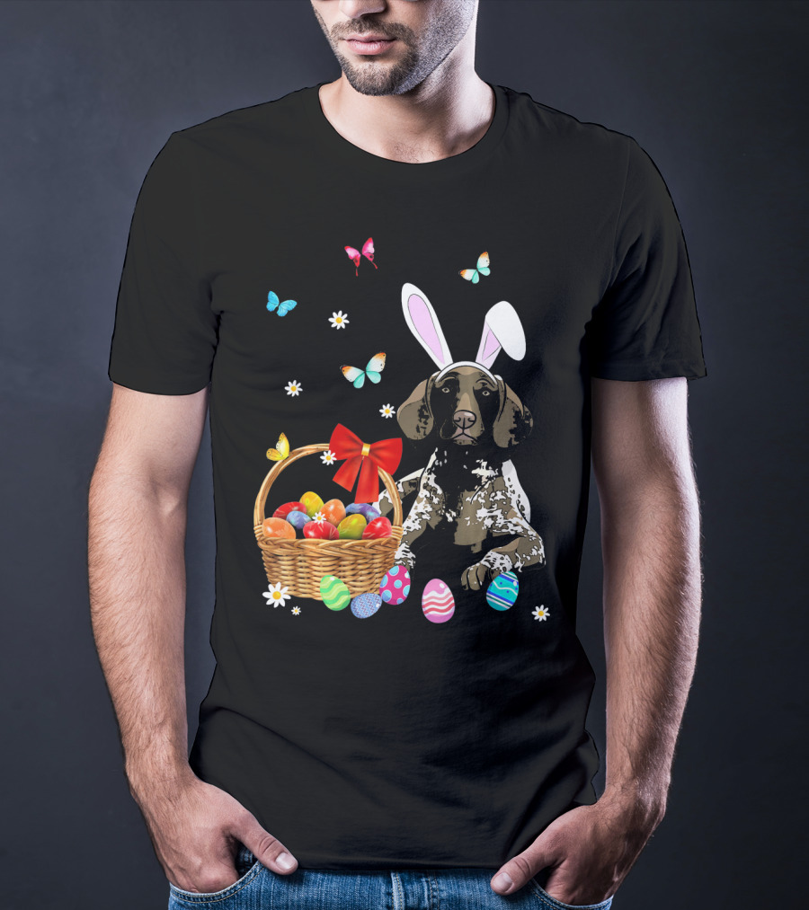 German Shorthaired Pointer With Bunny Ears And Easter Basket T-Shirt