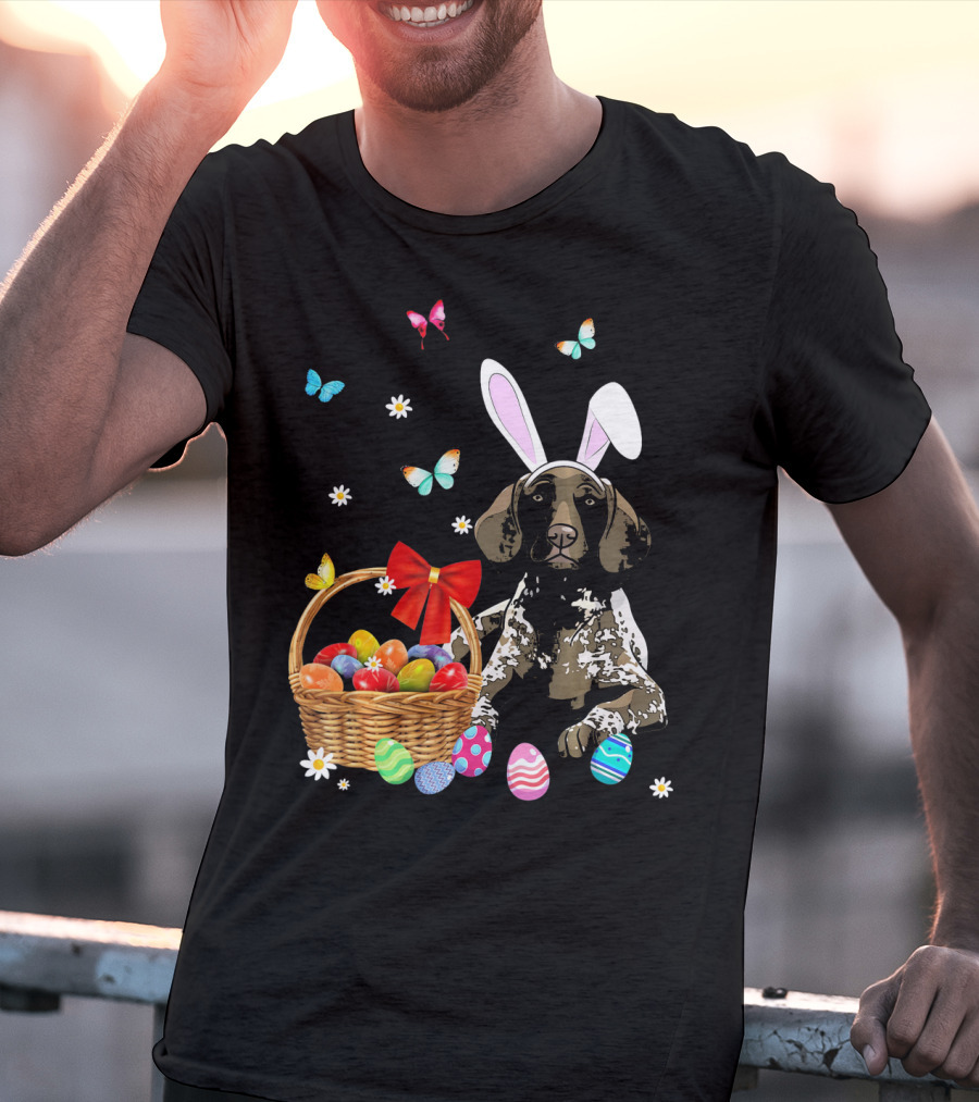 German Shorthaired Pointer With Bunny Ears And Easter Basket T-Shirt