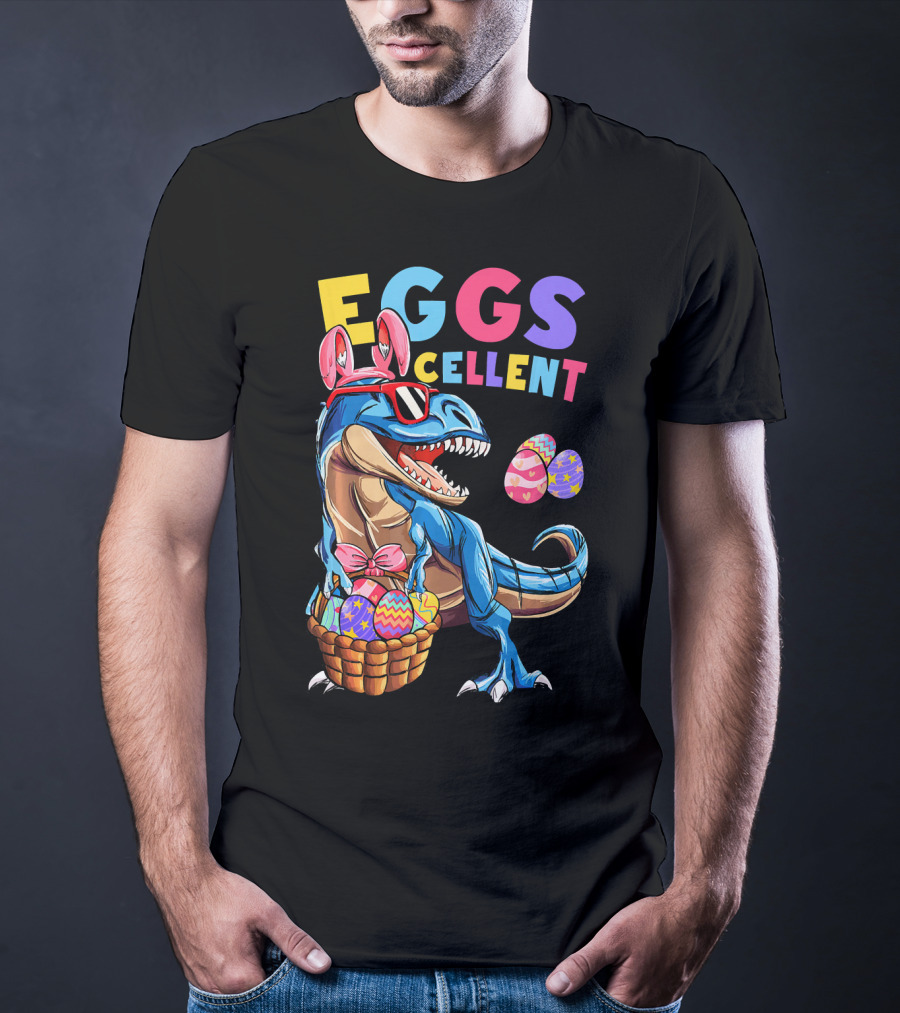 Eggs Cellent Dinosaur Easter Bunny Rex With Colorful Eggs T-Shirt