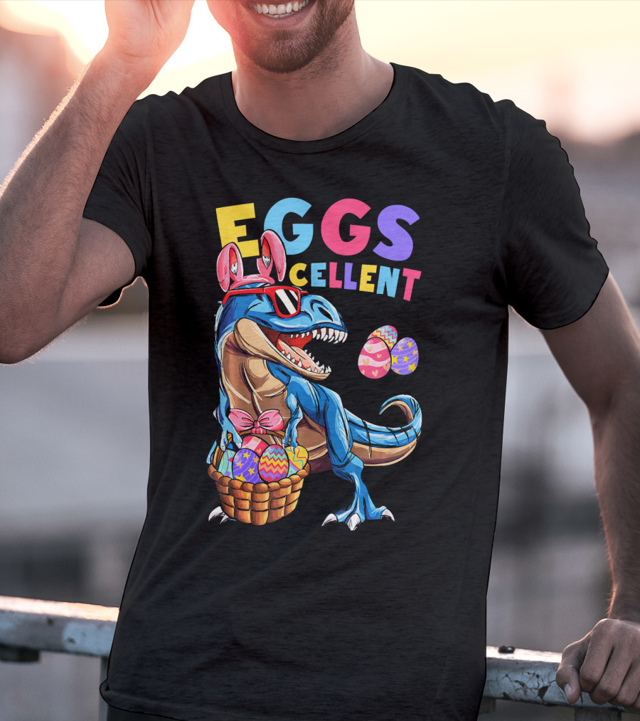 Eggs Cellent Dinosaur Easter Bunny Rex With Colorful Eggs T-Shirt