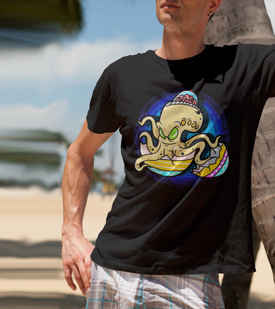 Alien Octopus Breaking Out Of Easter Egg Hunt Strategy T-Shirt