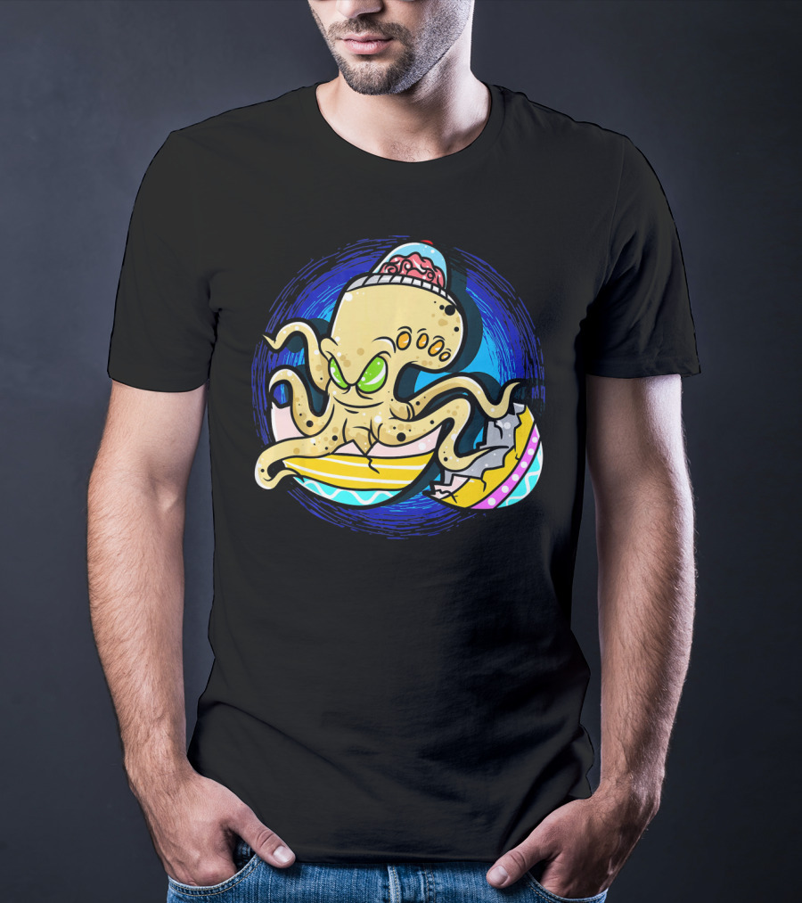 Alien Octopus Breaking Out Of Easter Egg Hunt Strategy T-Shirt