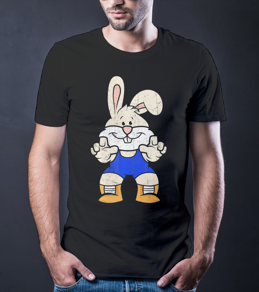 Wrestler Bunny In Blue Gear With Wrestling Pose T-Shirt