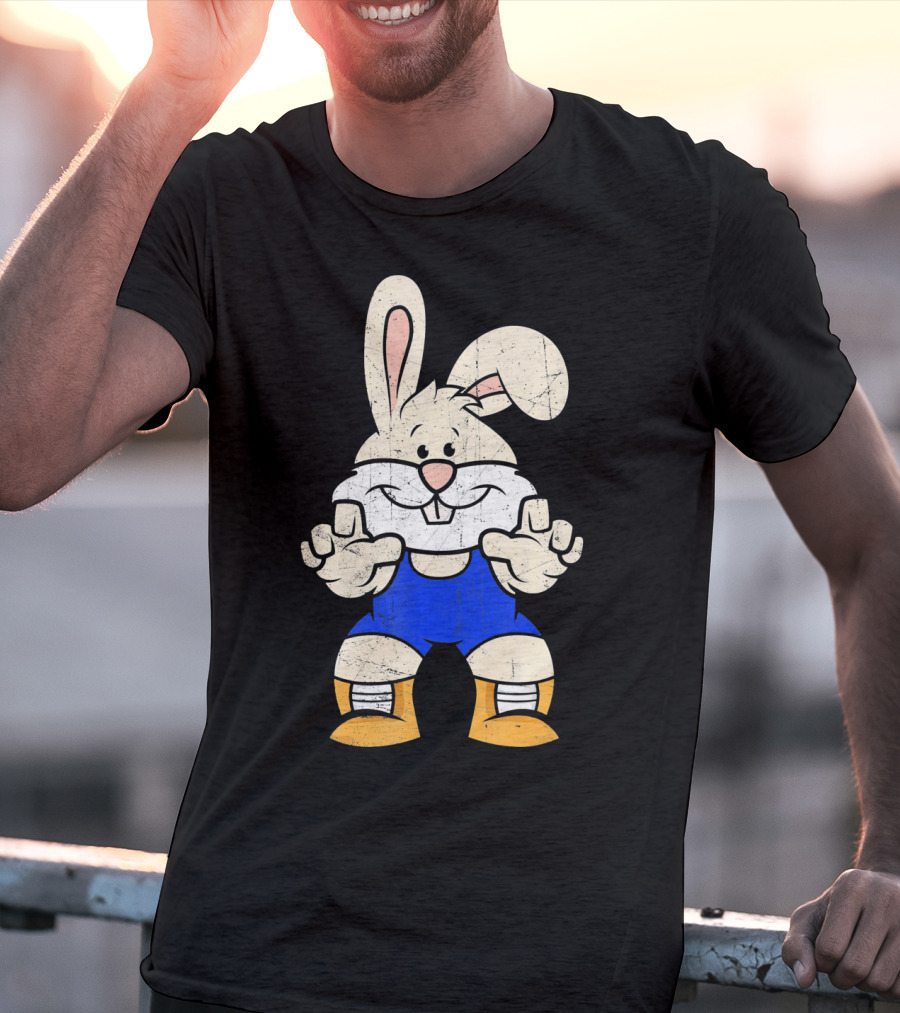 Wrestler Bunny In Blue Gear With Wrestling Pose T-Shirt