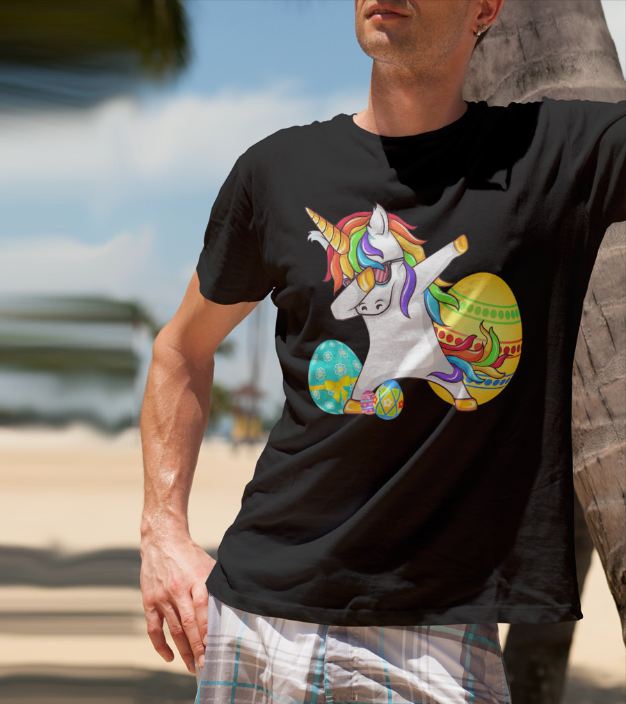 Dabbing Unicorn With Easter Eggs And Bunny Ears T-Shirt