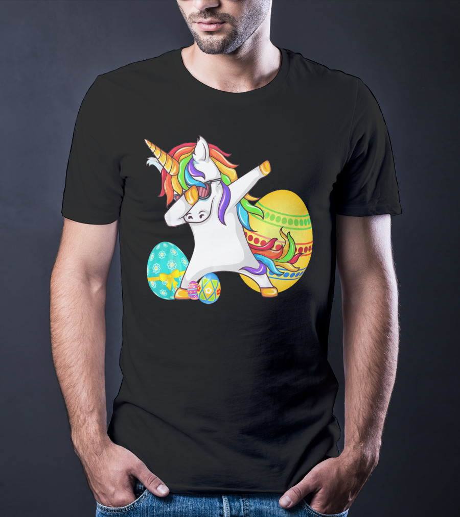 Dabbing Unicorn With Easter Eggs And Bunny Ears T-Shirt
