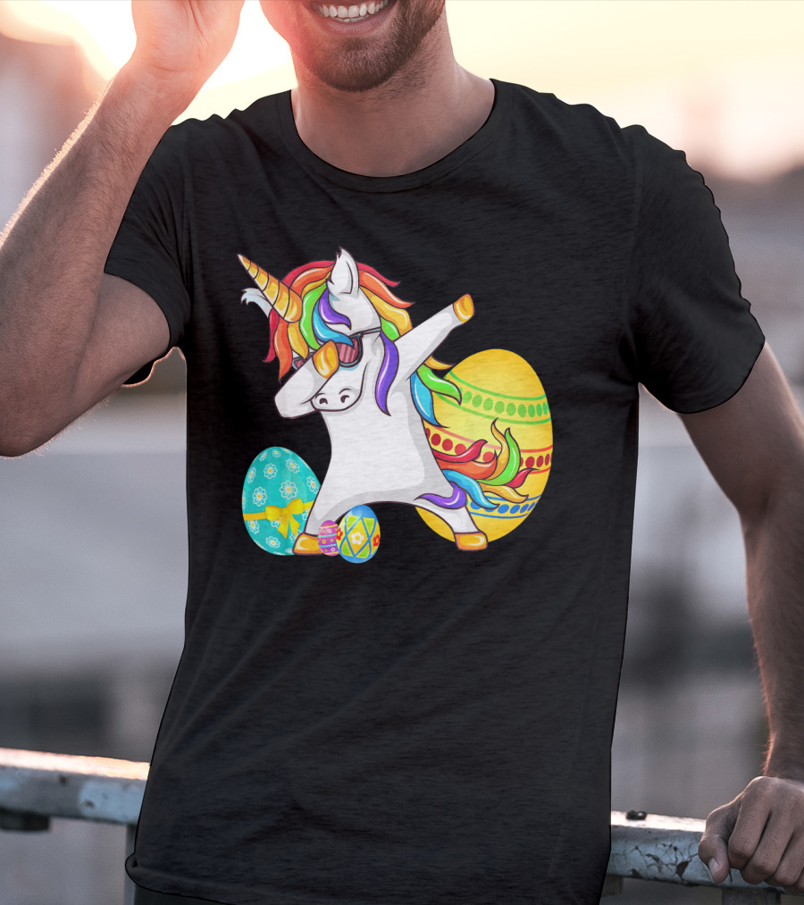 Dabbing Unicorn With Easter Eggs And Bunny Ears T-Shirt