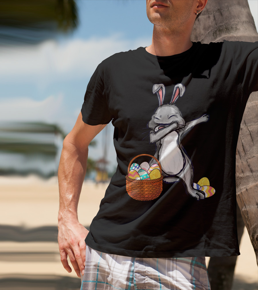 Dabbing Easter Bunny With Colorful Egg Basket T-Shirt