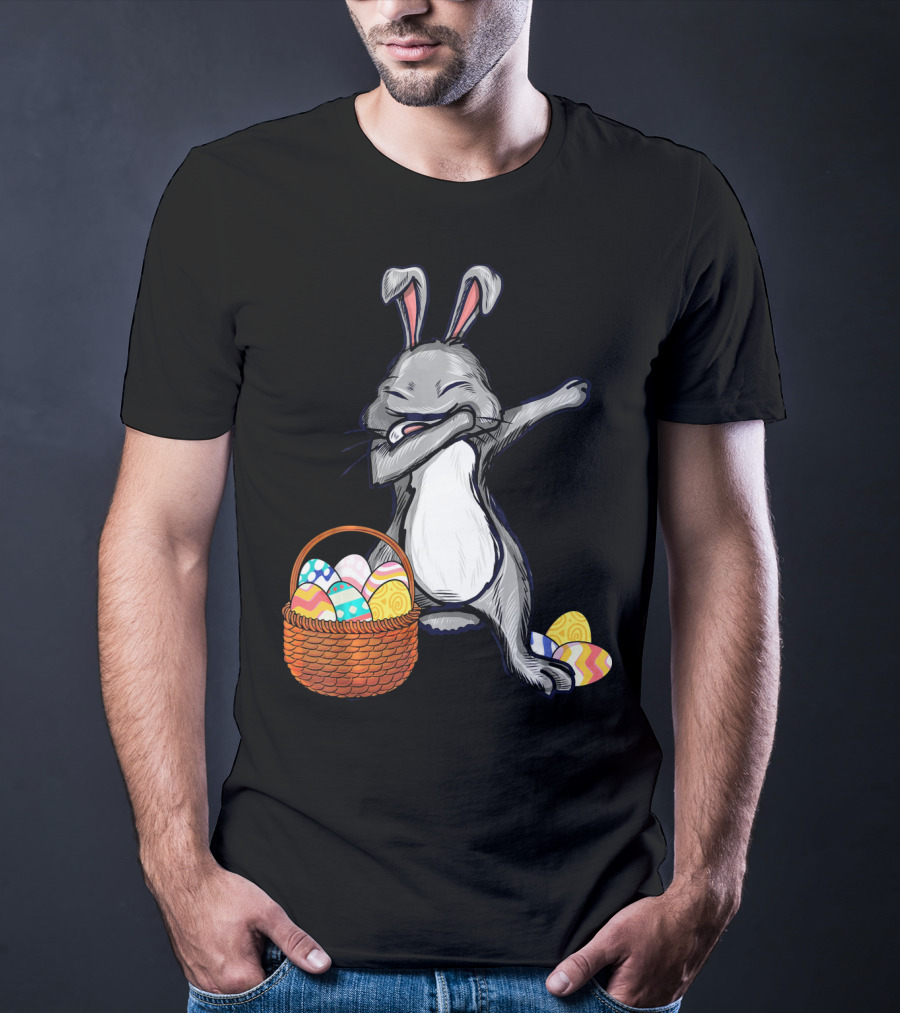 Dabbing Easter Bunny With Colorful Egg Basket T-Shirt