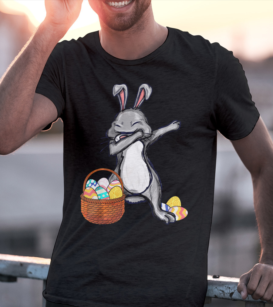 Dabbing Easter Bunny With Colorful Egg Basket T-Shirt