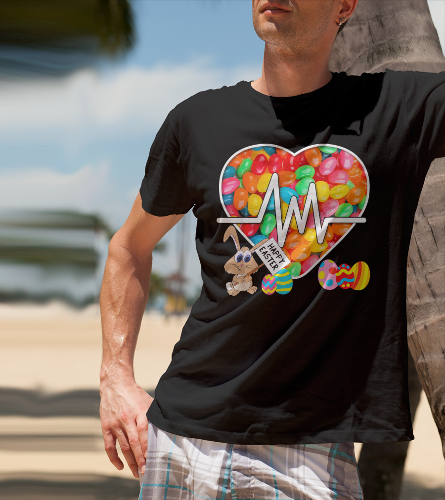 Nurses Easter Jellybean Heartbeat Happy Easter Bunny Eggs T-Shirt