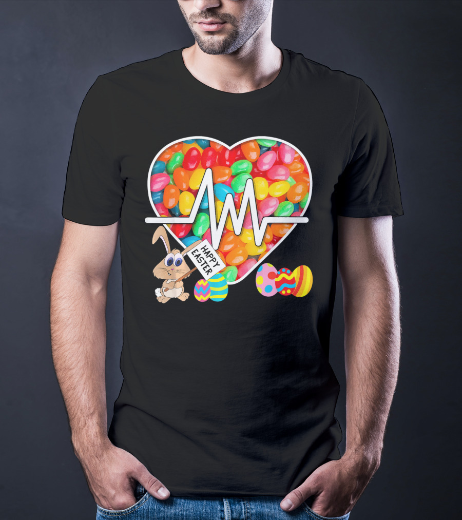 Nurses Easter Jellybean Heartbeat Happy Easter Bunny Eggs T-Shirt