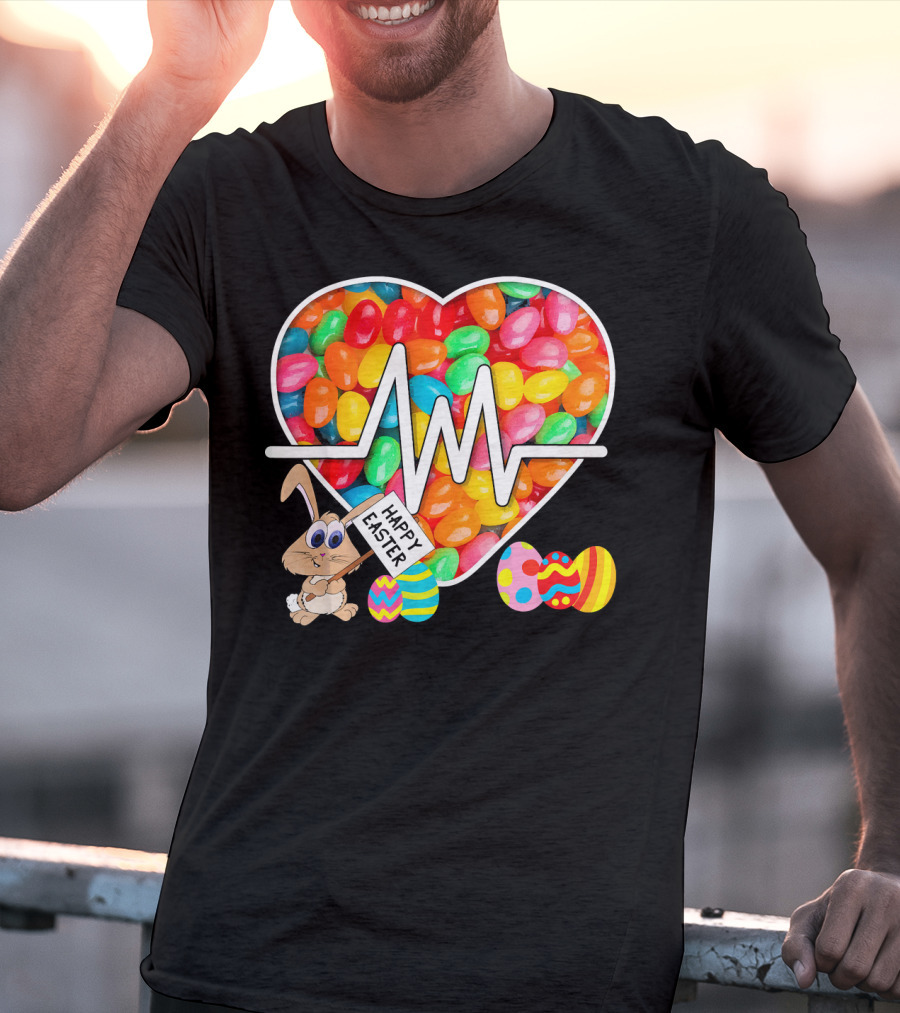 Nurses Easter Jellybean Heartbeat Happy Easter Bunny Eggs T-Shirt