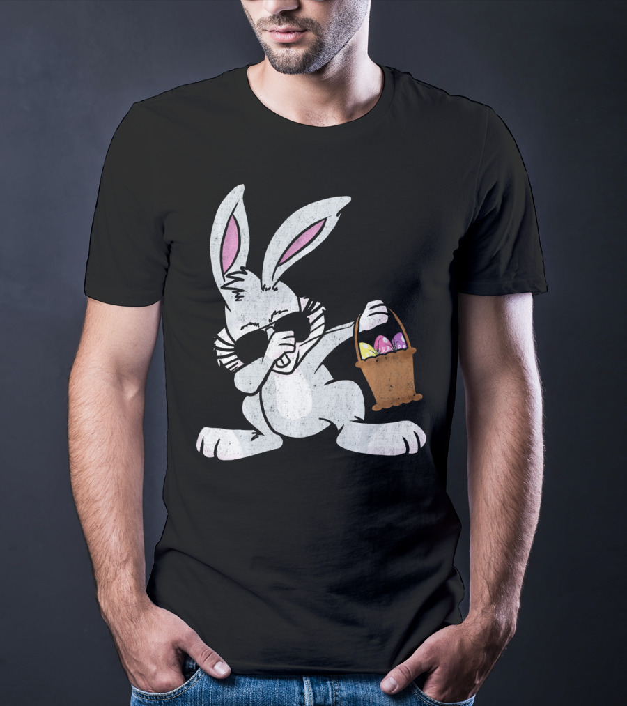 Dabbing Easter Bunny With Sunglasses And Basket Of Colorful Eggs T-Shirt
