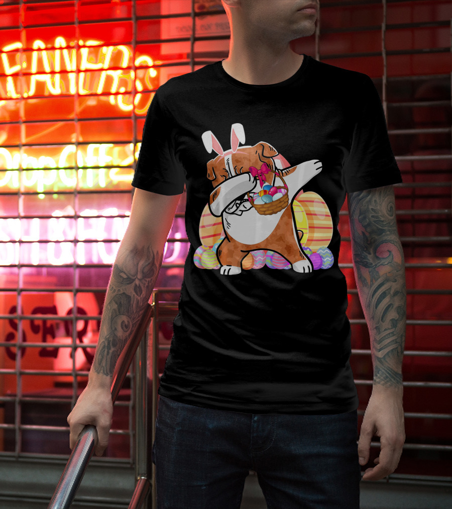 Bernese Mountain Dog Dabbing With Easter Bunny Ears And Eggs Basket T-Shirt