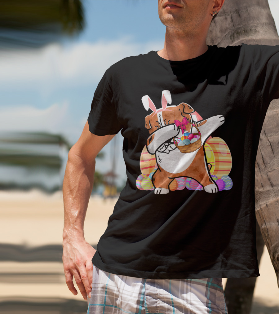Bernese Mountain Dog Dabbing With Easter Bunny Ears And Eggs Basket T-Shirt