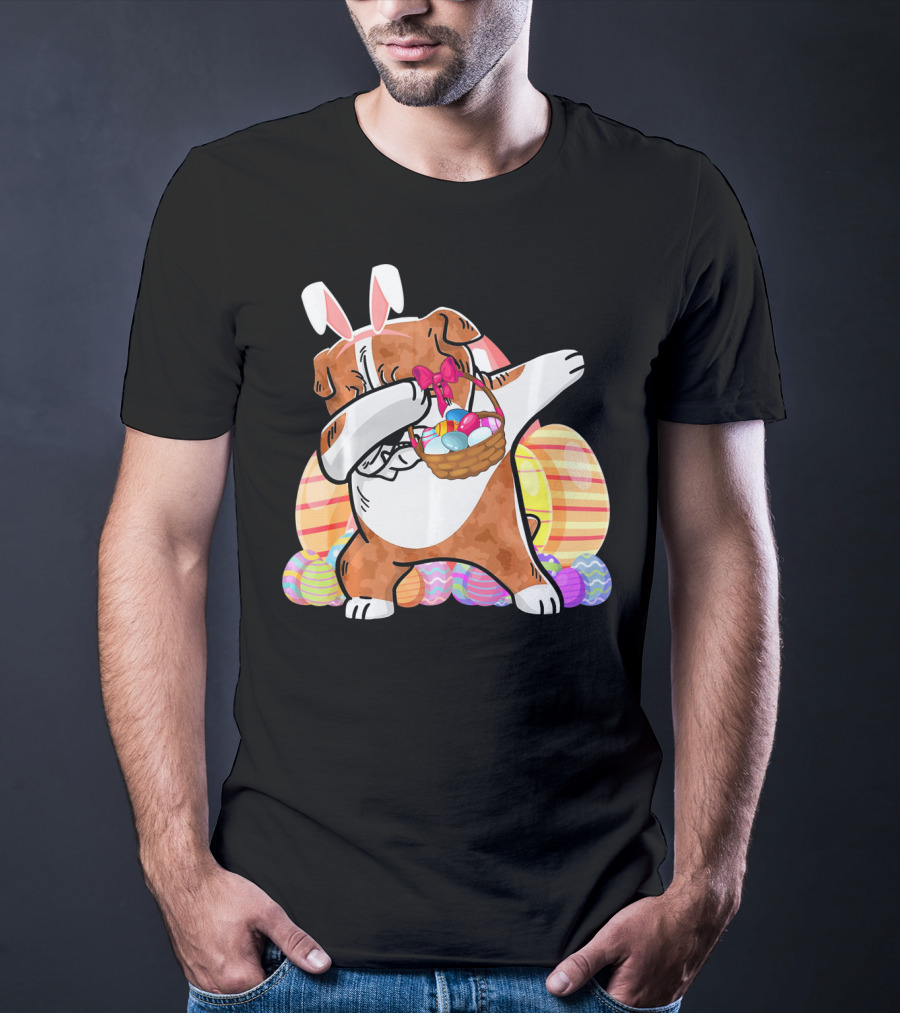 Bernese Mountain Dog Dabbing With Easter Bunny Ears And Eggs Basket T-Shirt