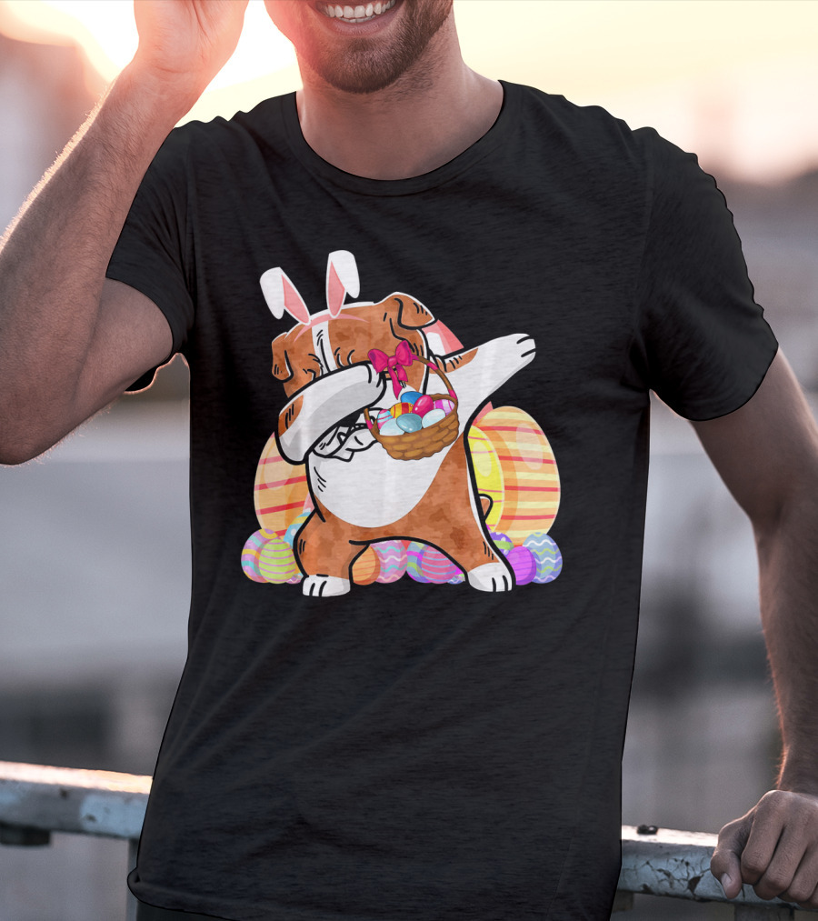 Bernese Mountain Dog Dabbing With Easter Bunny Ears And Eggs Basket T-Shirt