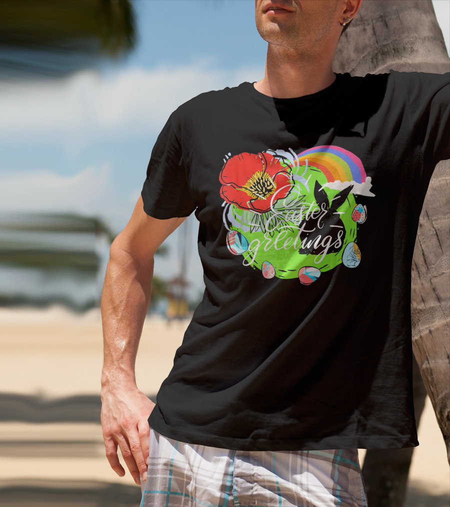 Easter Greetings Rainbow Bunny Eggs Poppy T-Shirt