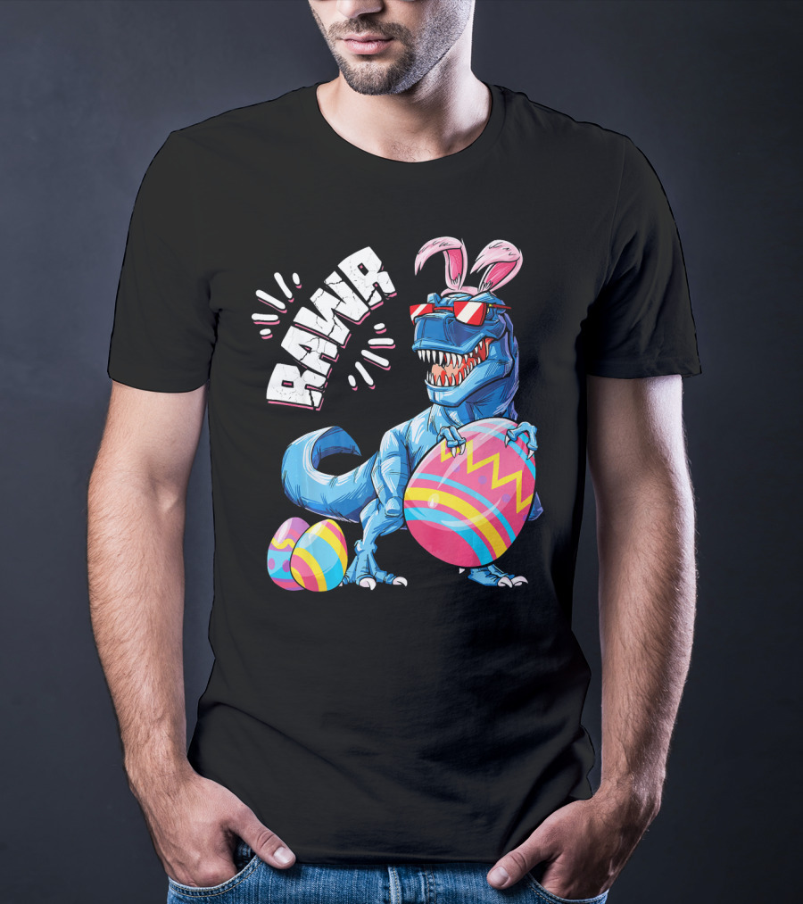 RAWR Easter Bunny Dinosaur T-Rex With Colorful Eggs T-Shirt