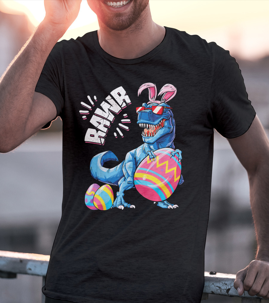 RAWR Easter Bunny Dinosaur T-Rex With Colorful Eggs T-Shirt