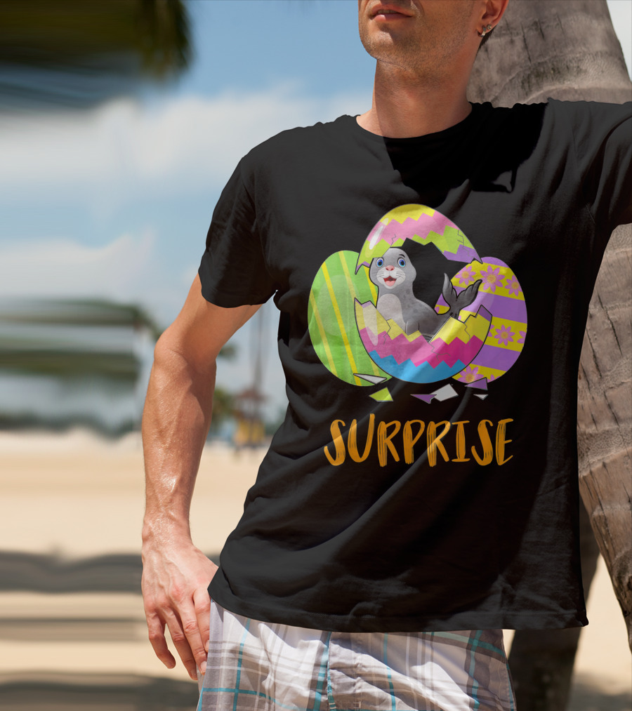 Surprise Cute Seal Bunny Funny Easter T-Shirt