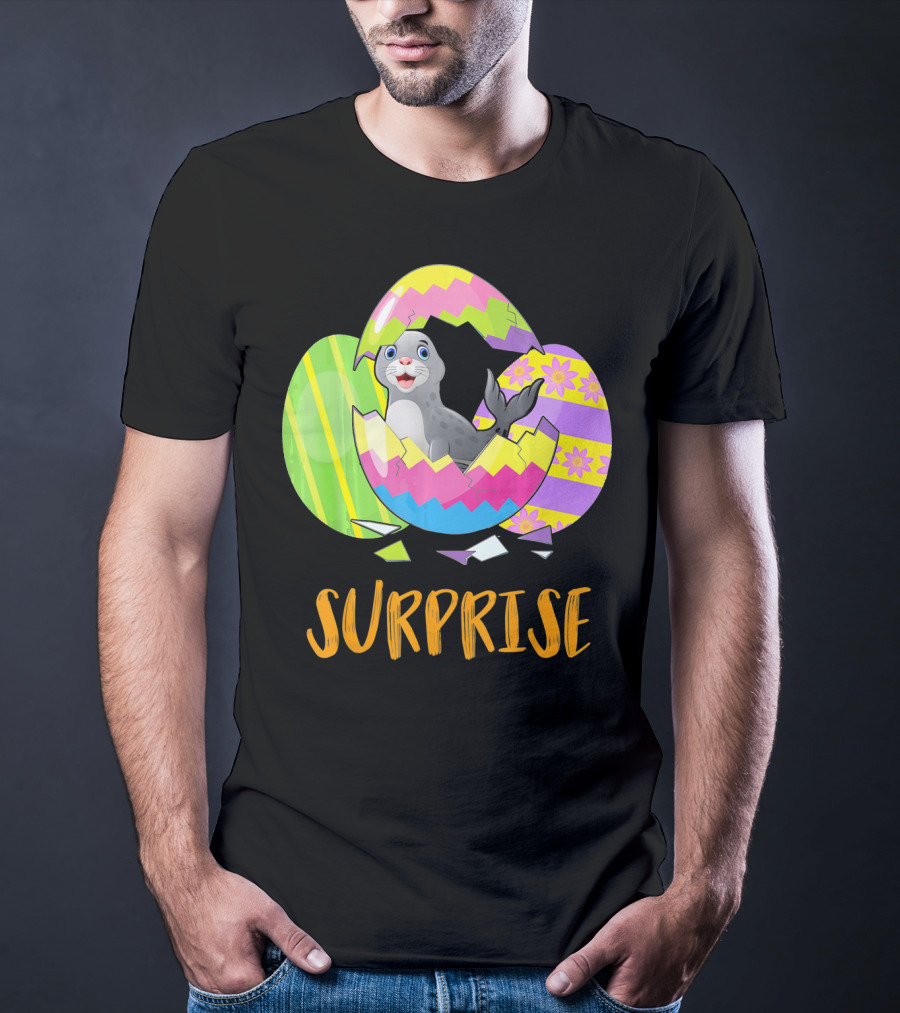 Surprise Cute Seal Bunny Funny Easter T-Shirt