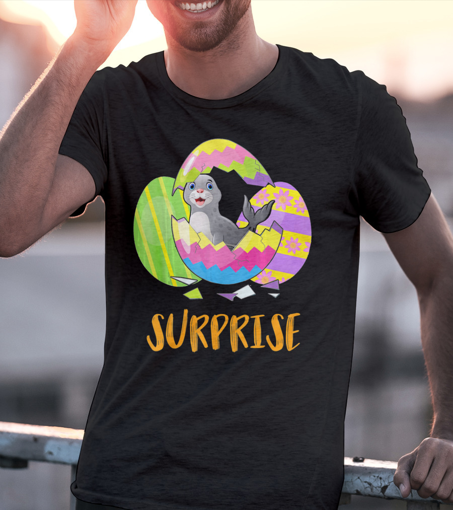 Surprise Cute Seal Bunny Funny Easter T-Shirt